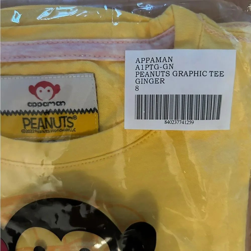 Appaman Peanuts Yellow Popcorn Long Sleeve Graphic T Shirt Top Size 8 NIP
